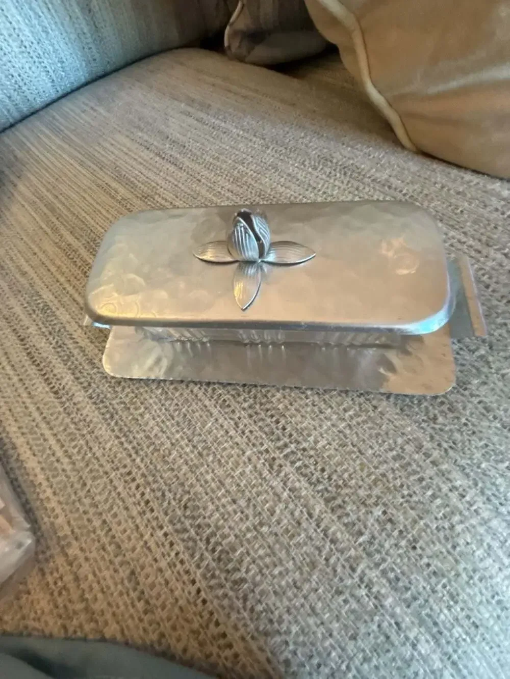 Rodney Kent Hammered Aluminum Glass Butter Dish Tulip Lid